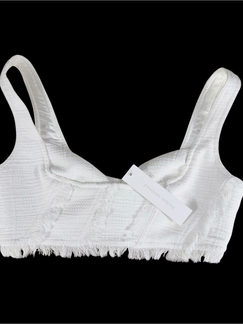 Jonathan Simkhai White Textured Fringe Crop Bralette NWT